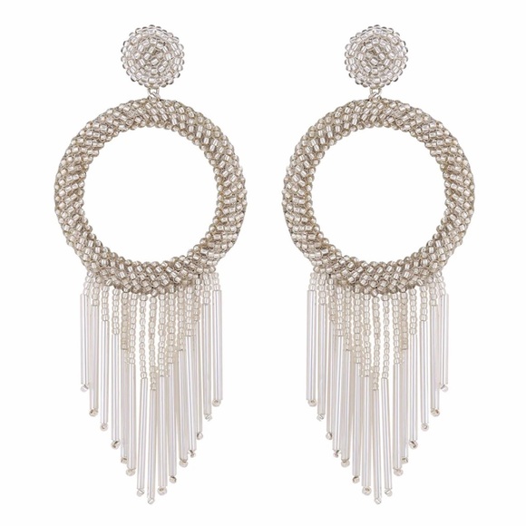 NWT Deepa Gurnani Silver Beaded Fringe Chandeliers